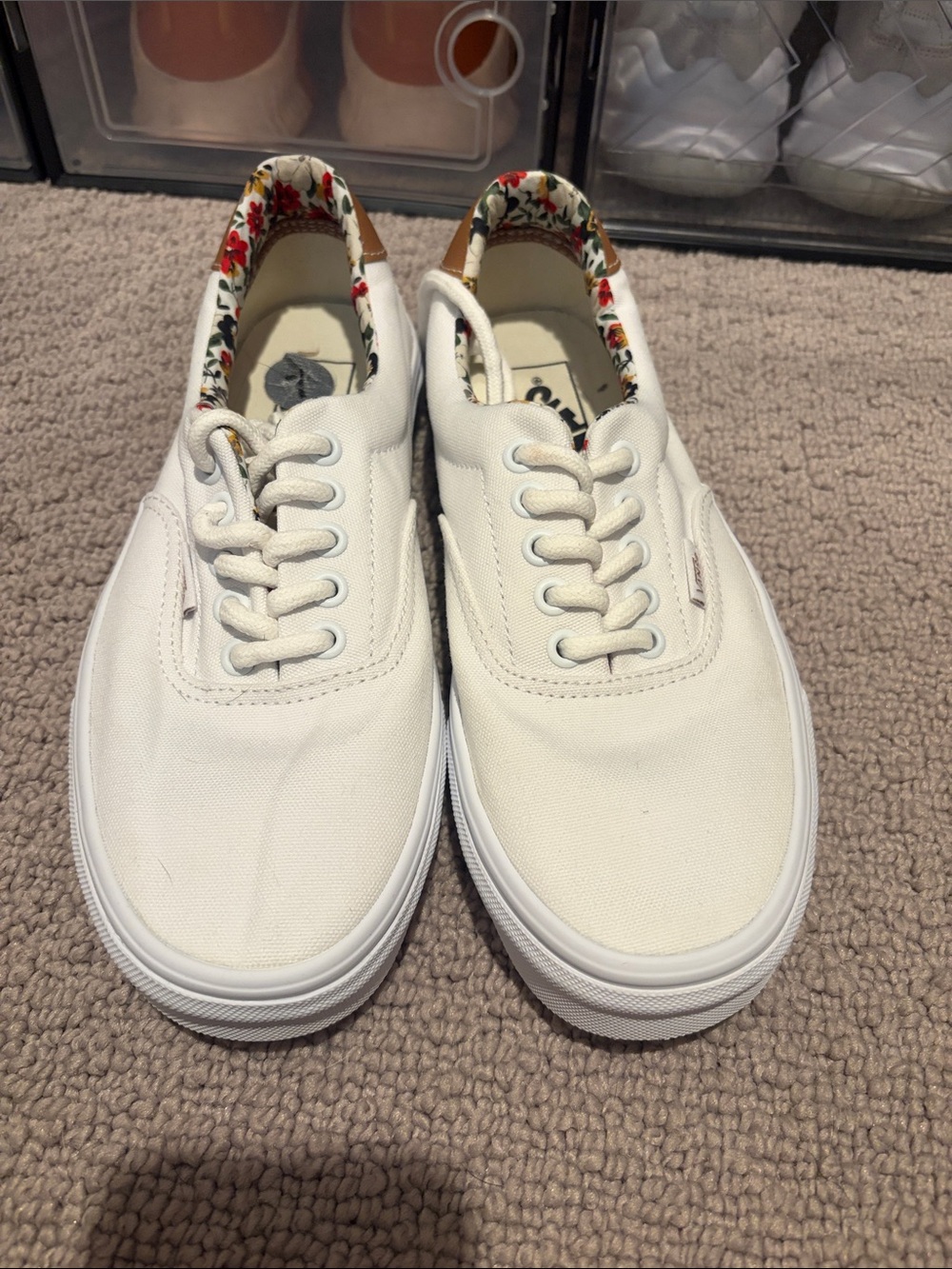 Vans White Canvas Sneakers with Floral Collar